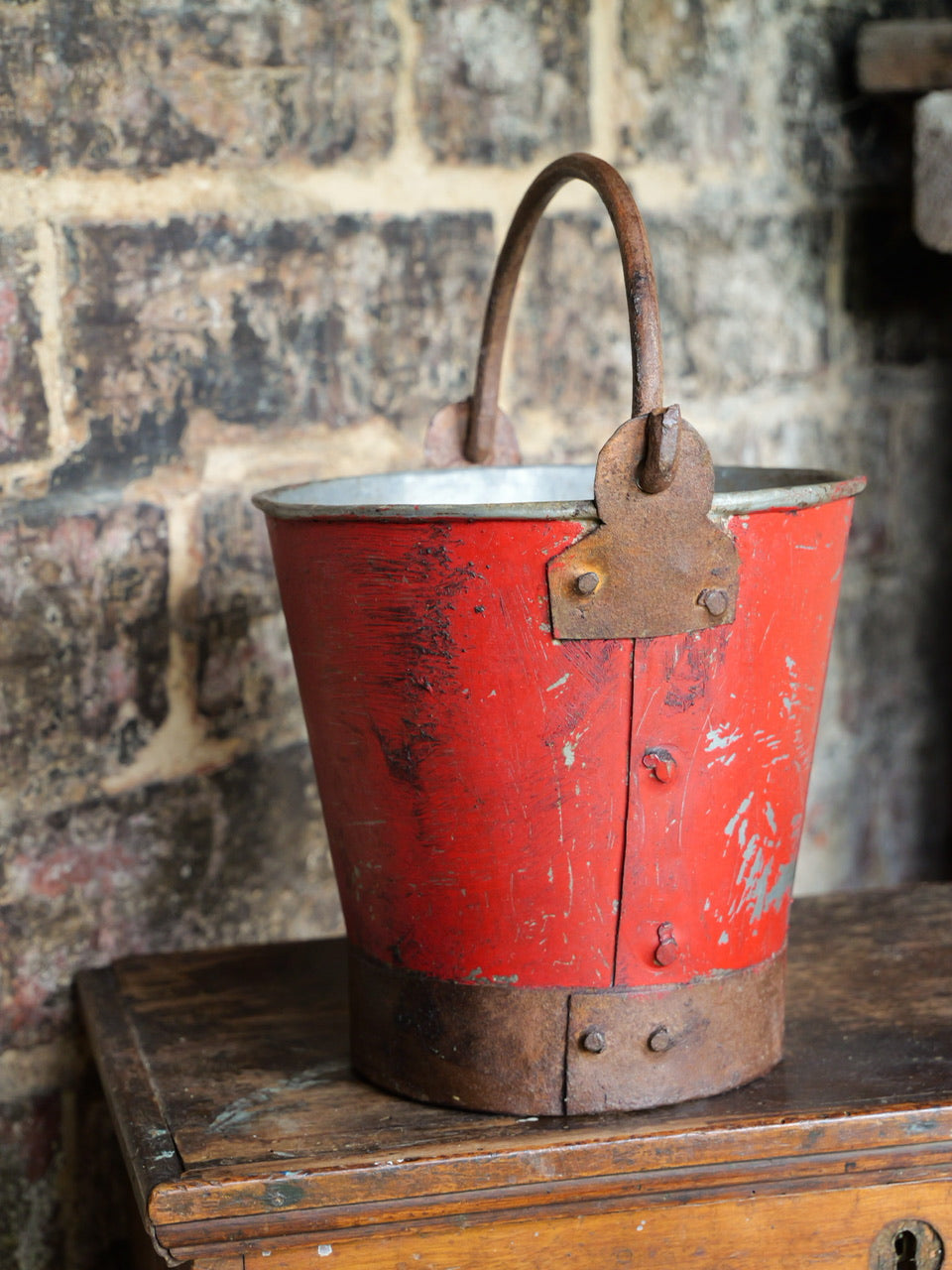 Small Vintage Riveted Red Bucket