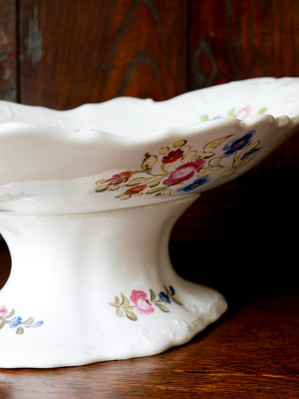 Antique Hand Painted Floral Pedestal Dish