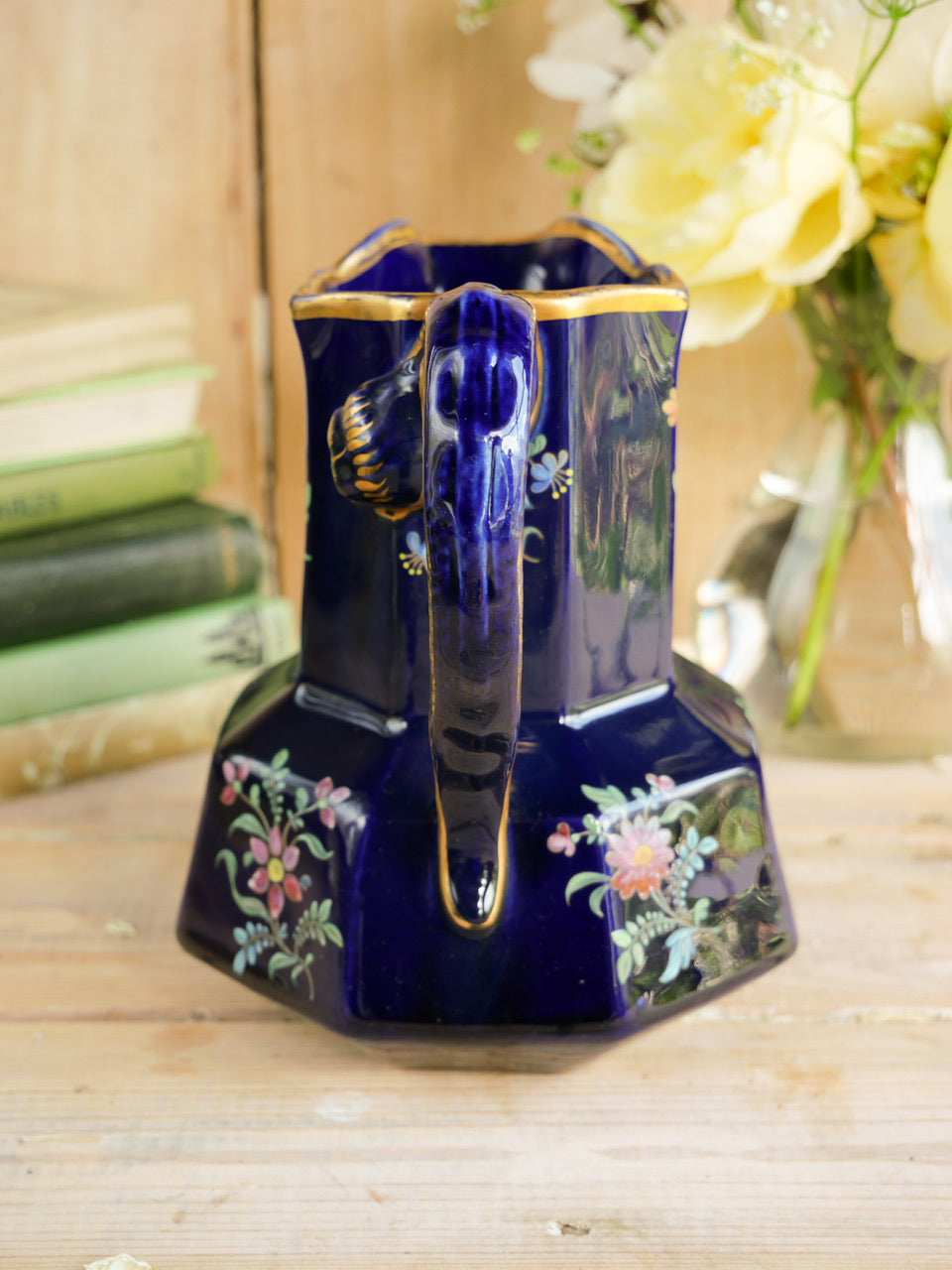 Deep Blue Georgian Enamel Painted Floral Hydra Jug