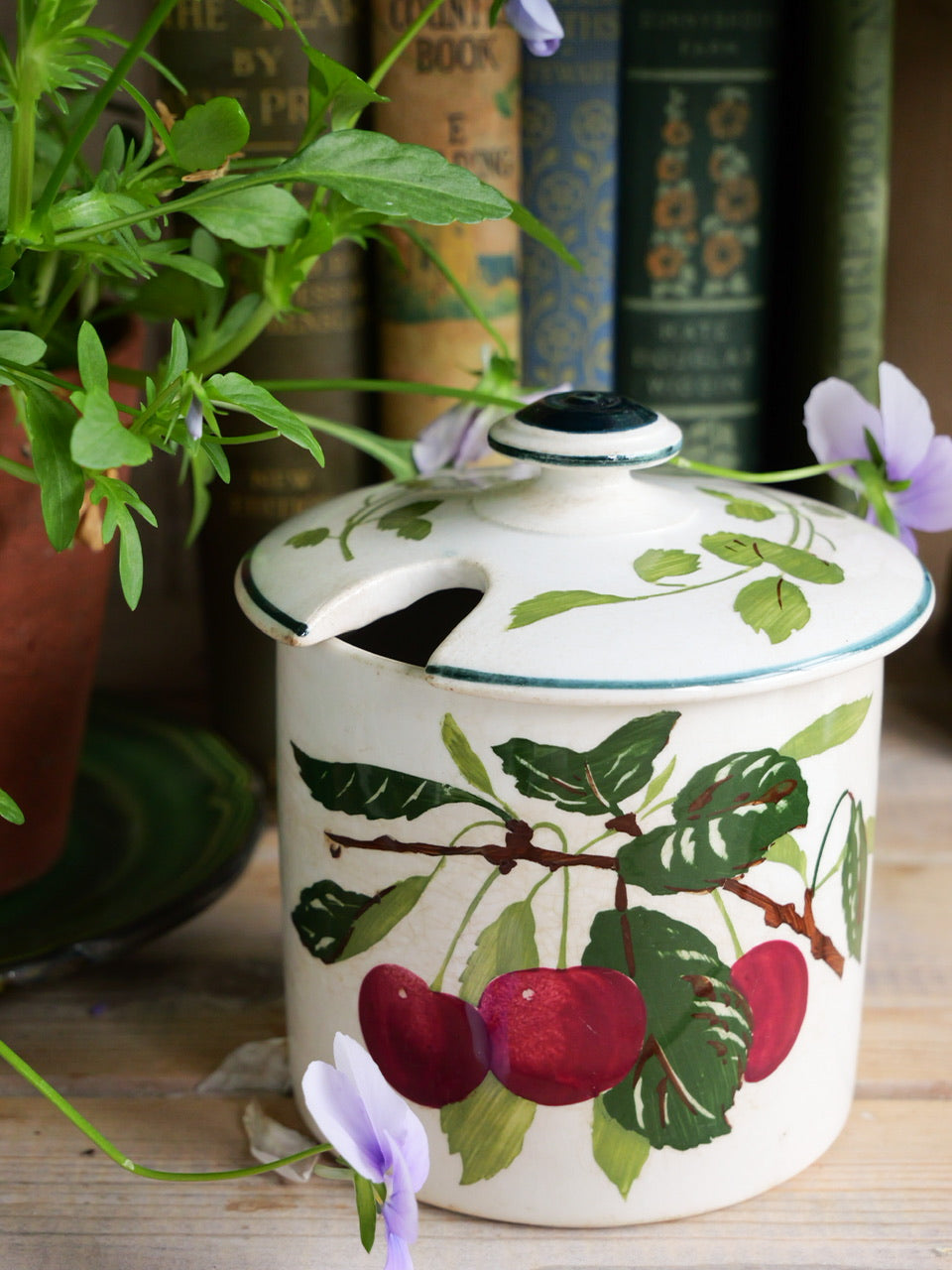 Antique Hand Painted Cherry Jam Pot