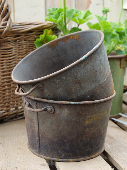 Vintage Pair of Rustic Metal Pots
