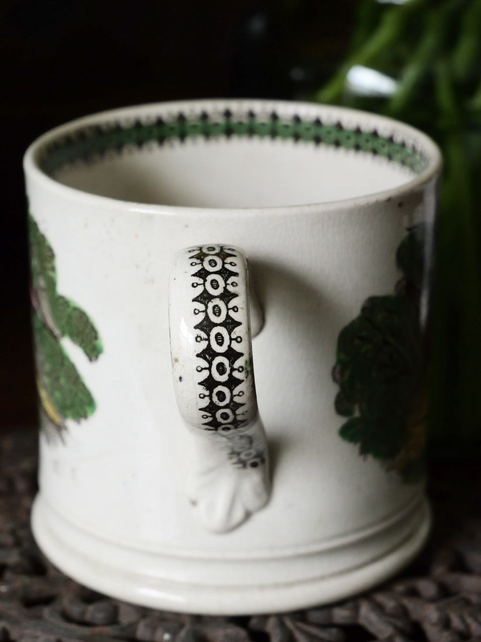 19th Century Hand Coloured Bird Mug