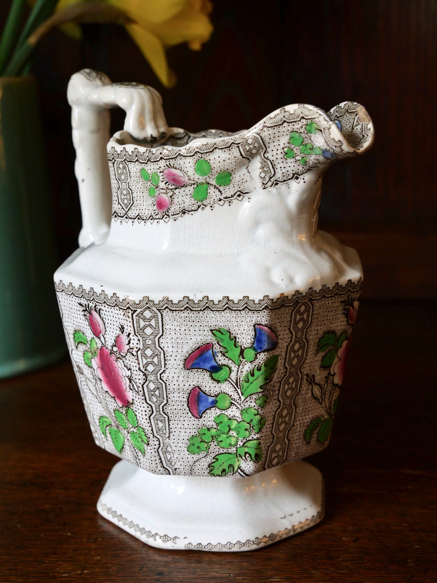 19th Century Hexagonal Transferware Jug