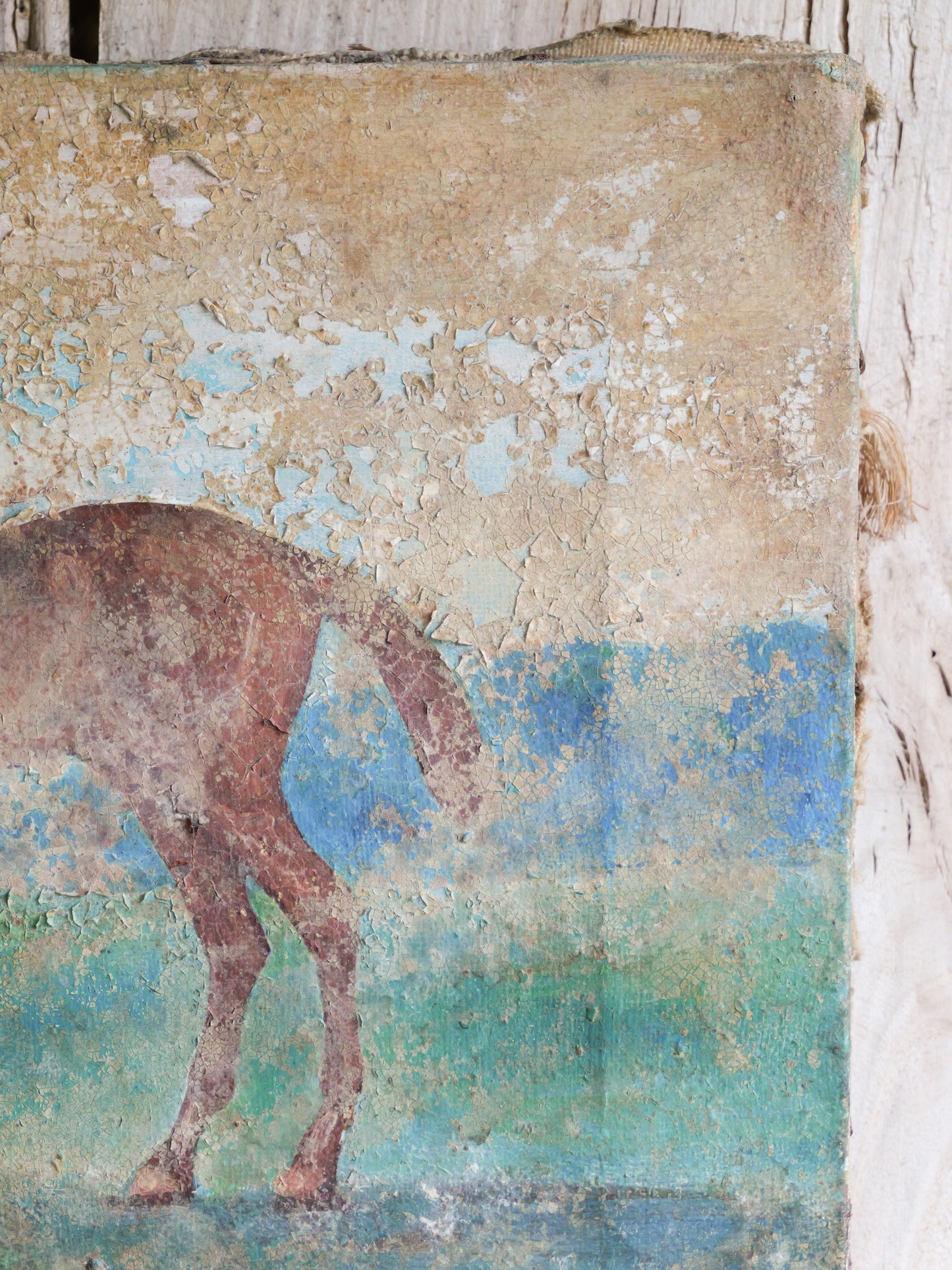 Naive Antique Oil Painting of a Horse