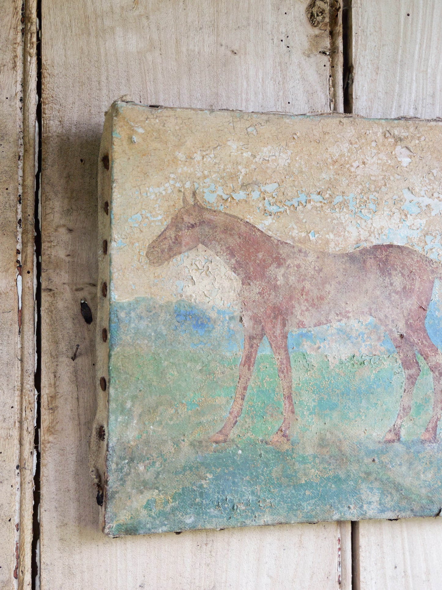 Naive Antique Oil Painting of a Horse