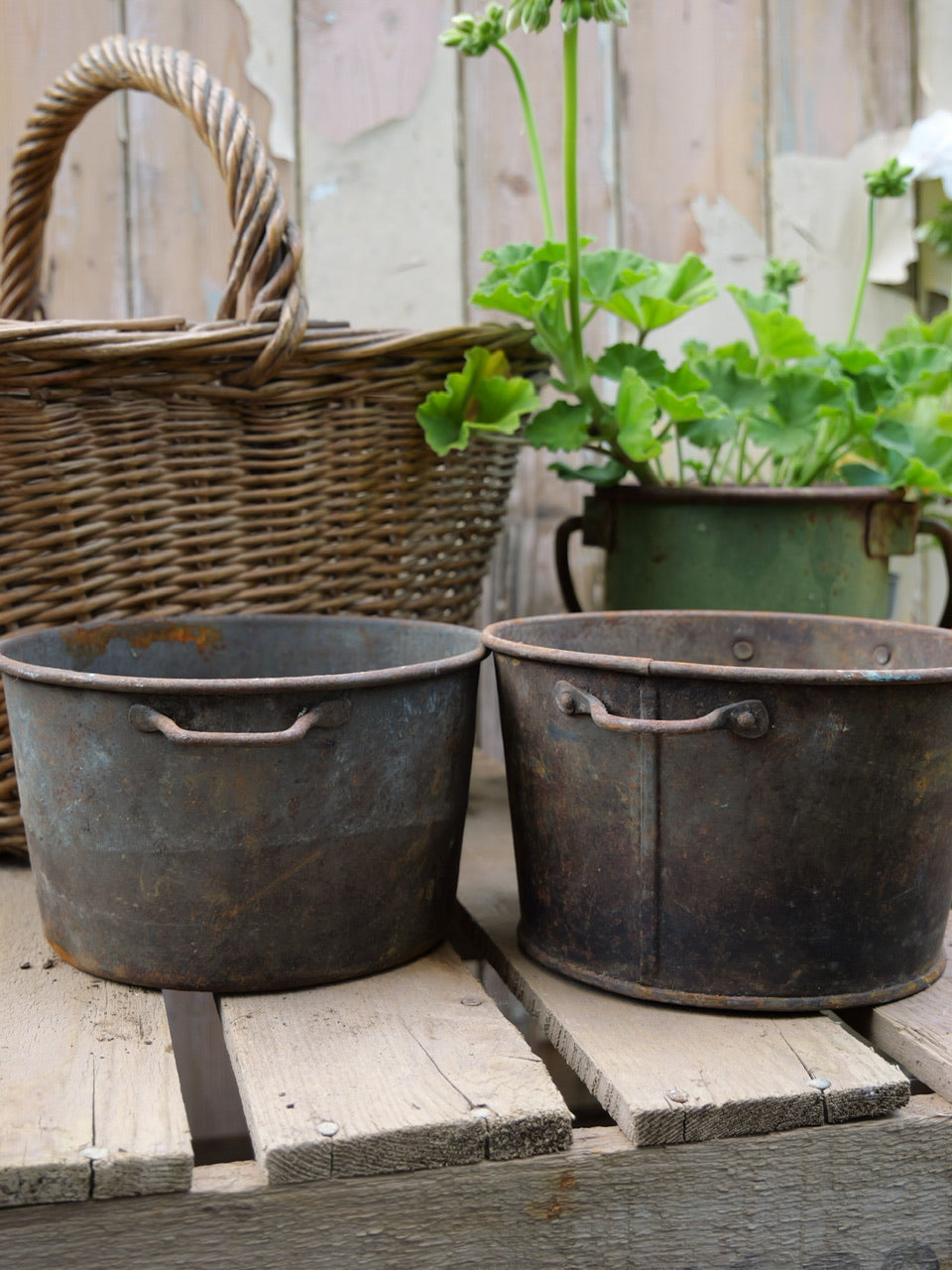 Vintage Pair of Rustic Metal Pots
