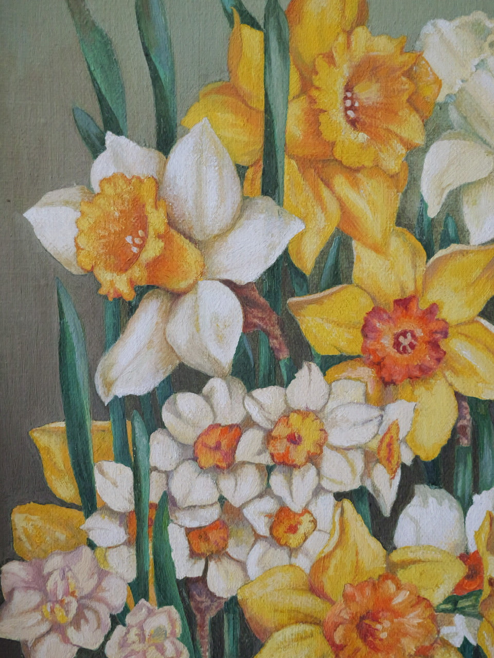 Vintage Spring Oil Painting of Daffodils
