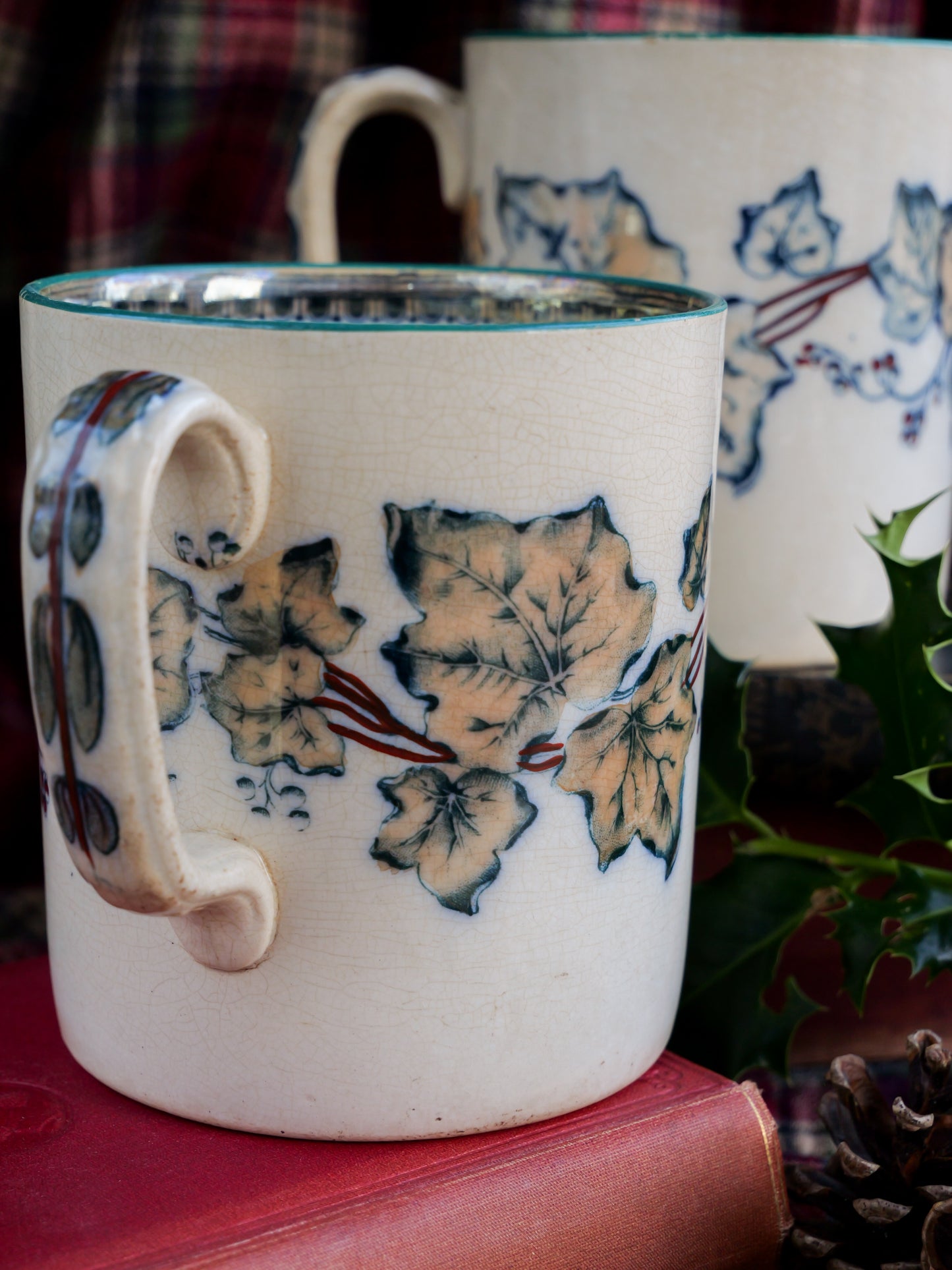 19th Century Double Handled Ivy Lustre Mug