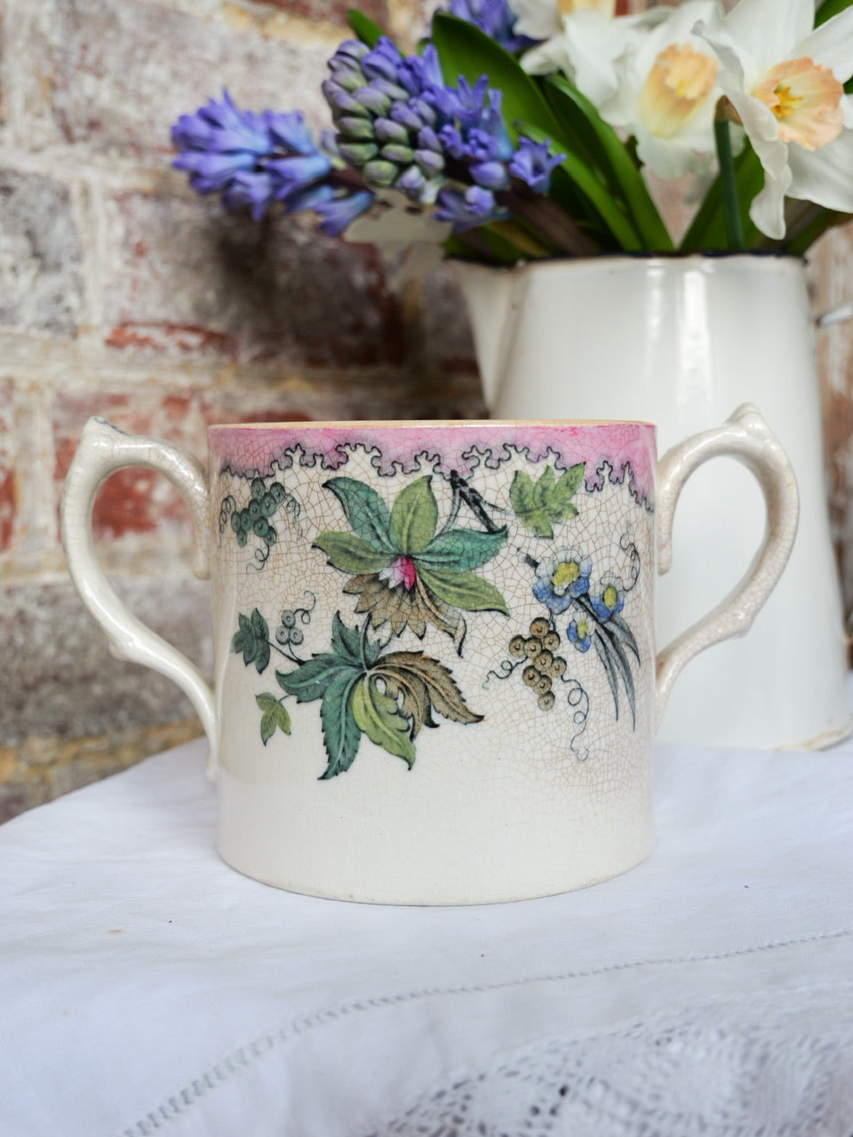 19th Century Double Handled Floral Mug