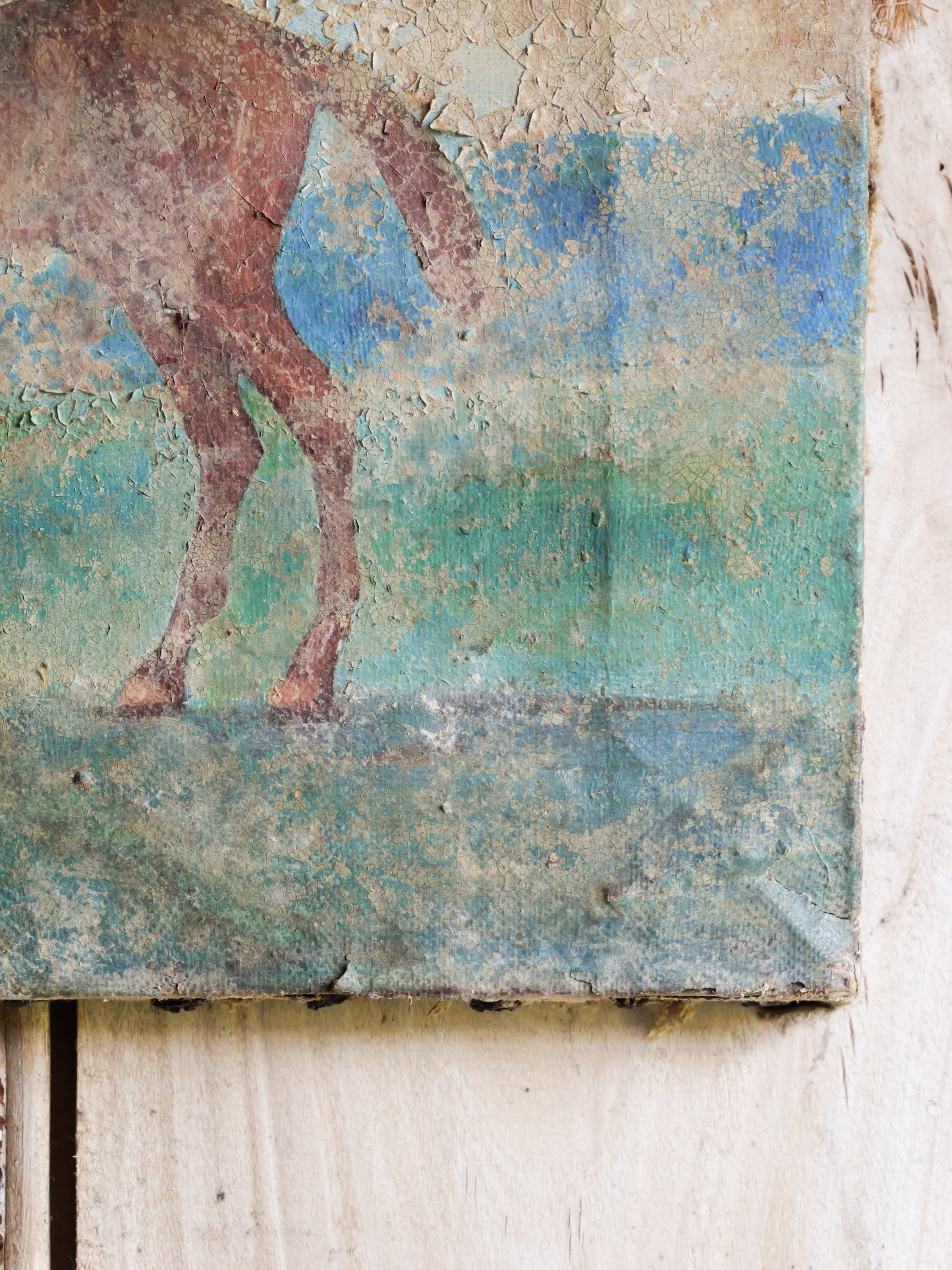 Naive Antique Oil Painting of a Horse