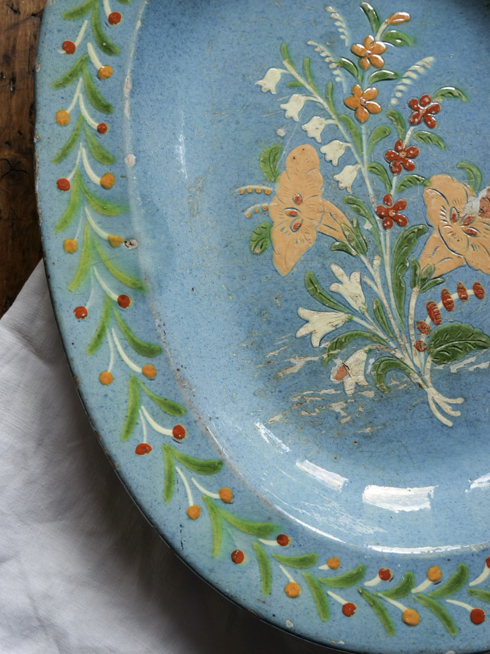 Rustic Antique Hand Painted Floral Folk Art Platter