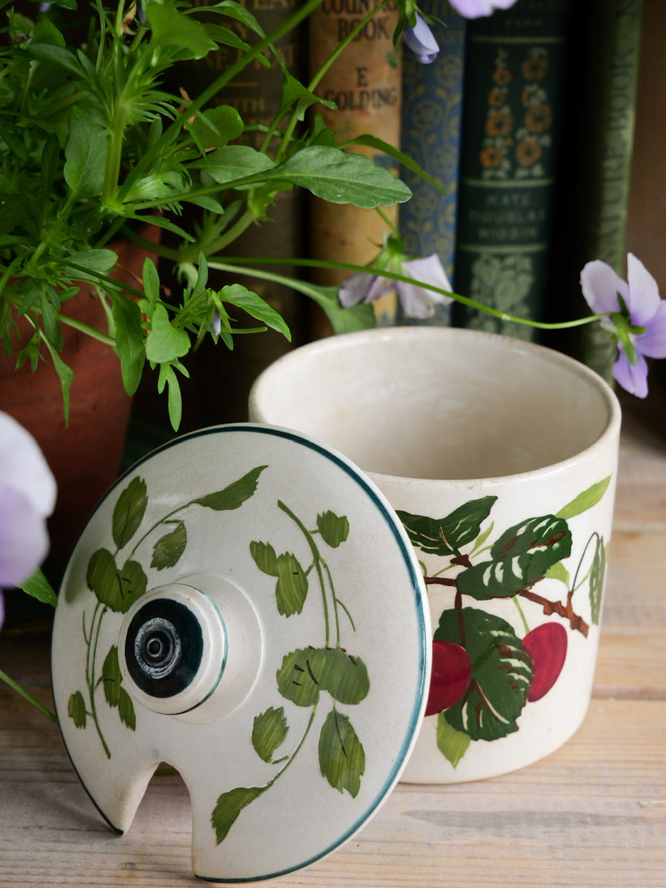 Antique Hand Painted Cherry Jam Pot
