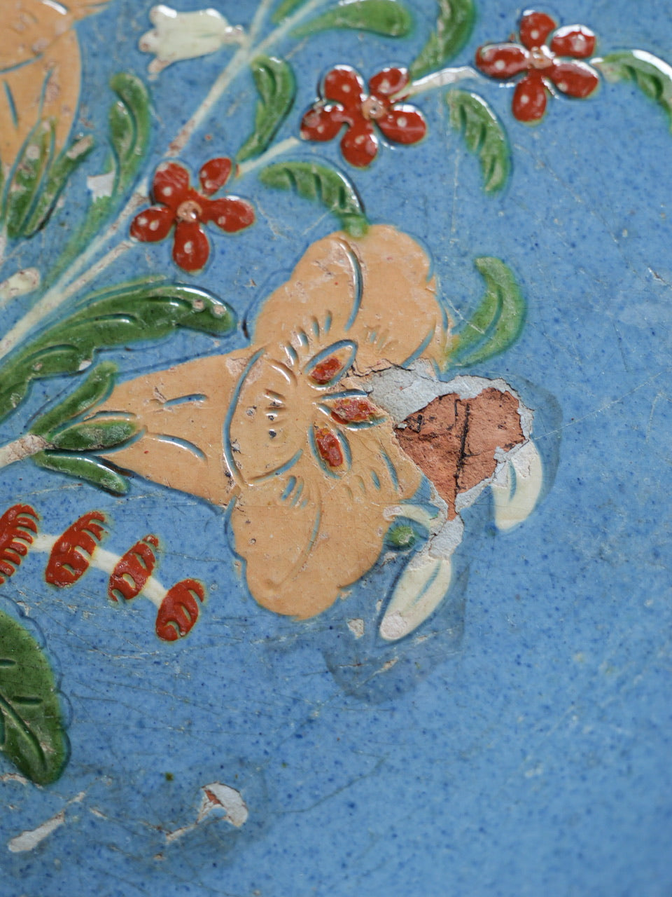 Rustic Antique Hand Painted Floral Folk Art Platter