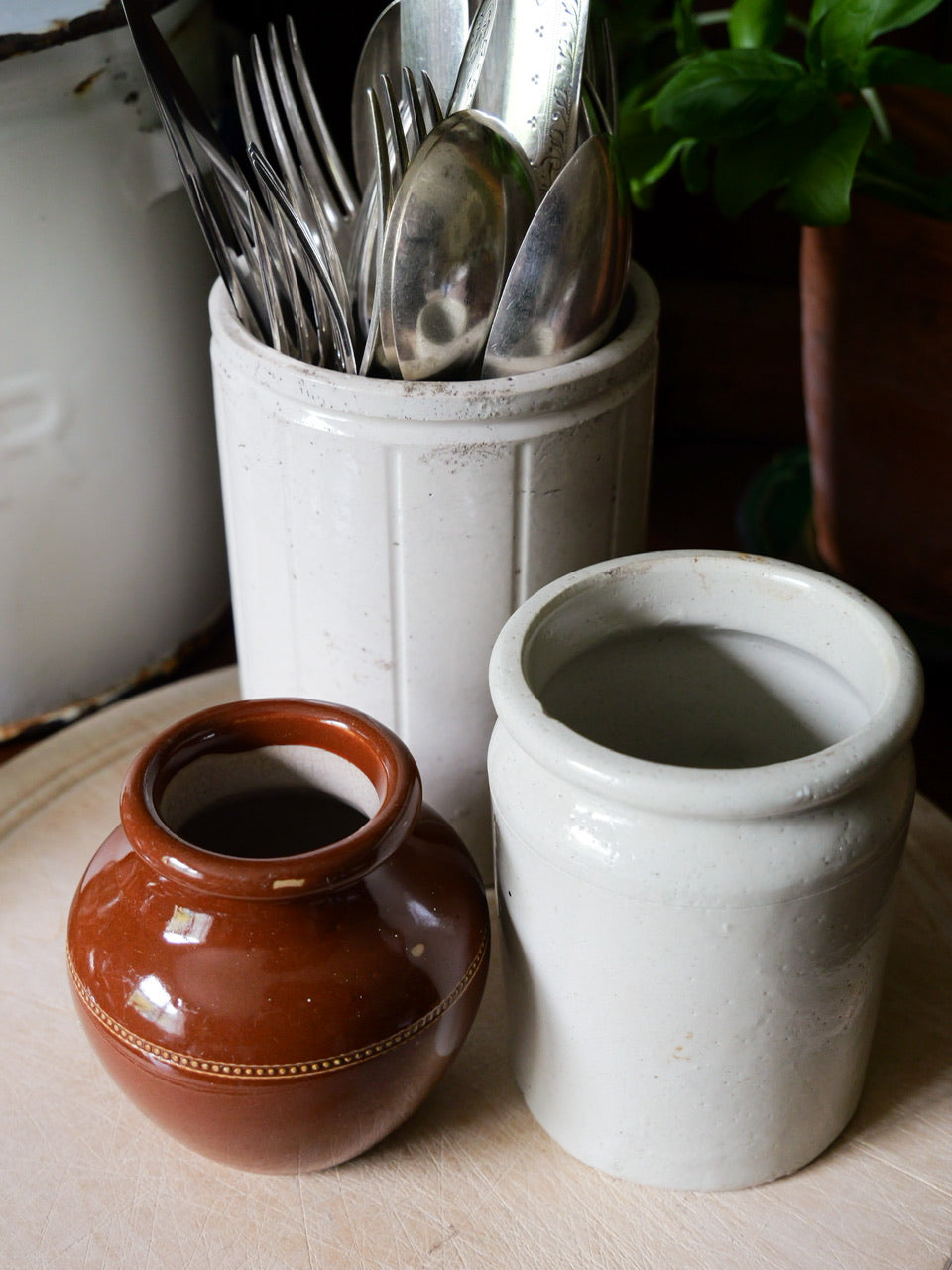 Set of 3 Vintage Stoneware Pots