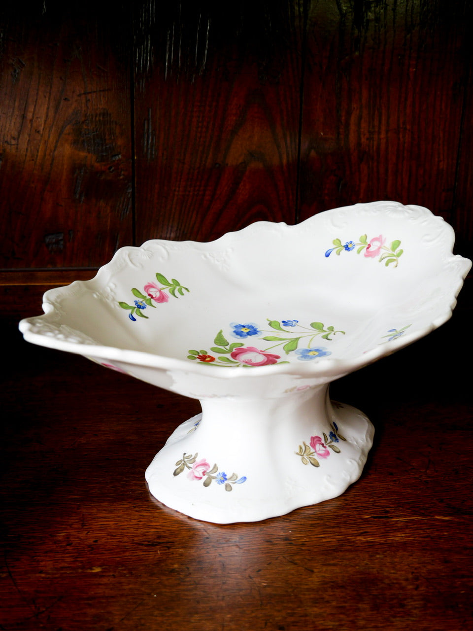 Antique Hand Painted Floral Pedestal Dish