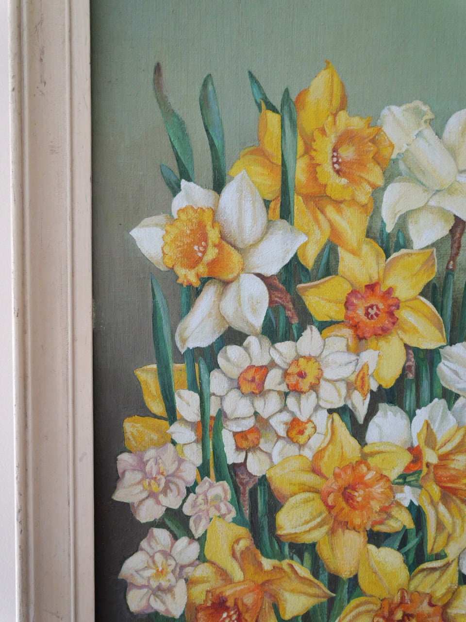 Vintage Spring Oil Painting of Daffodils
