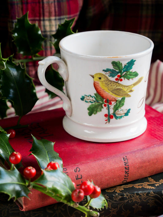 Victorian Hand-painted Southport Robin Mug